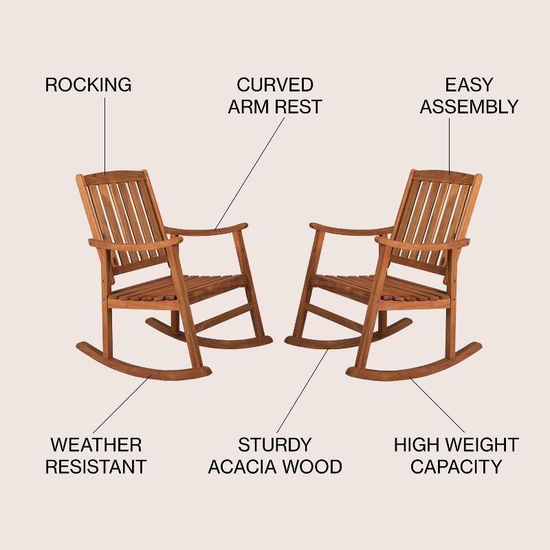 Perry Classic Slat-Back Acacia Wood Patio Outdoor Rocking Chair - JONATHAN Y, 5 of 10