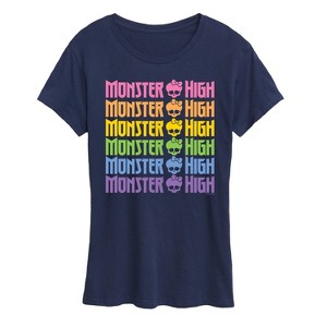 Women's Monster High Stacked Rainbow Monster High Logo Short Sleeve Graphic T-Shirt - Navy - 2X - 1 of 4