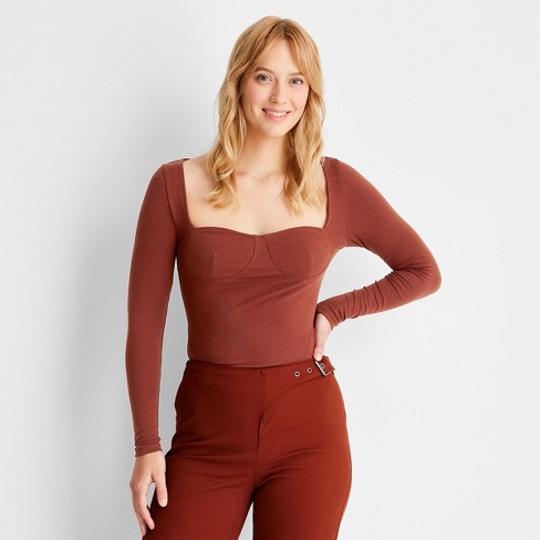 Women's Long Sleeve Sweetheart Corset Top - Future Collective™ With Reese  Blutstein Rust Xl : Target