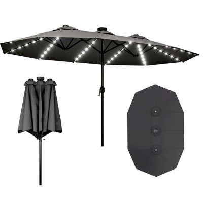 FONTOI Double Sided Outdoor Umbrella with Crank Handle, Rectangular Market Umbrella with 12 Ribs for Patio, Deck, Backyard, Gray, 106.2"*94.5"*181.1"