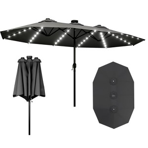 FONTOI Double Sided Outdoor Umbrella with Crank Handle, Rectangular Market Umbrella with 12 Ribs for Patio, Deck, Backyard, Gray, 106.2"*94.5"*181.1" - 1 of 4