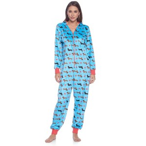 Ashford & Brooks Women's Mink Fleece Hooded One Piece Pajama Jumpsuit - 1 of 4