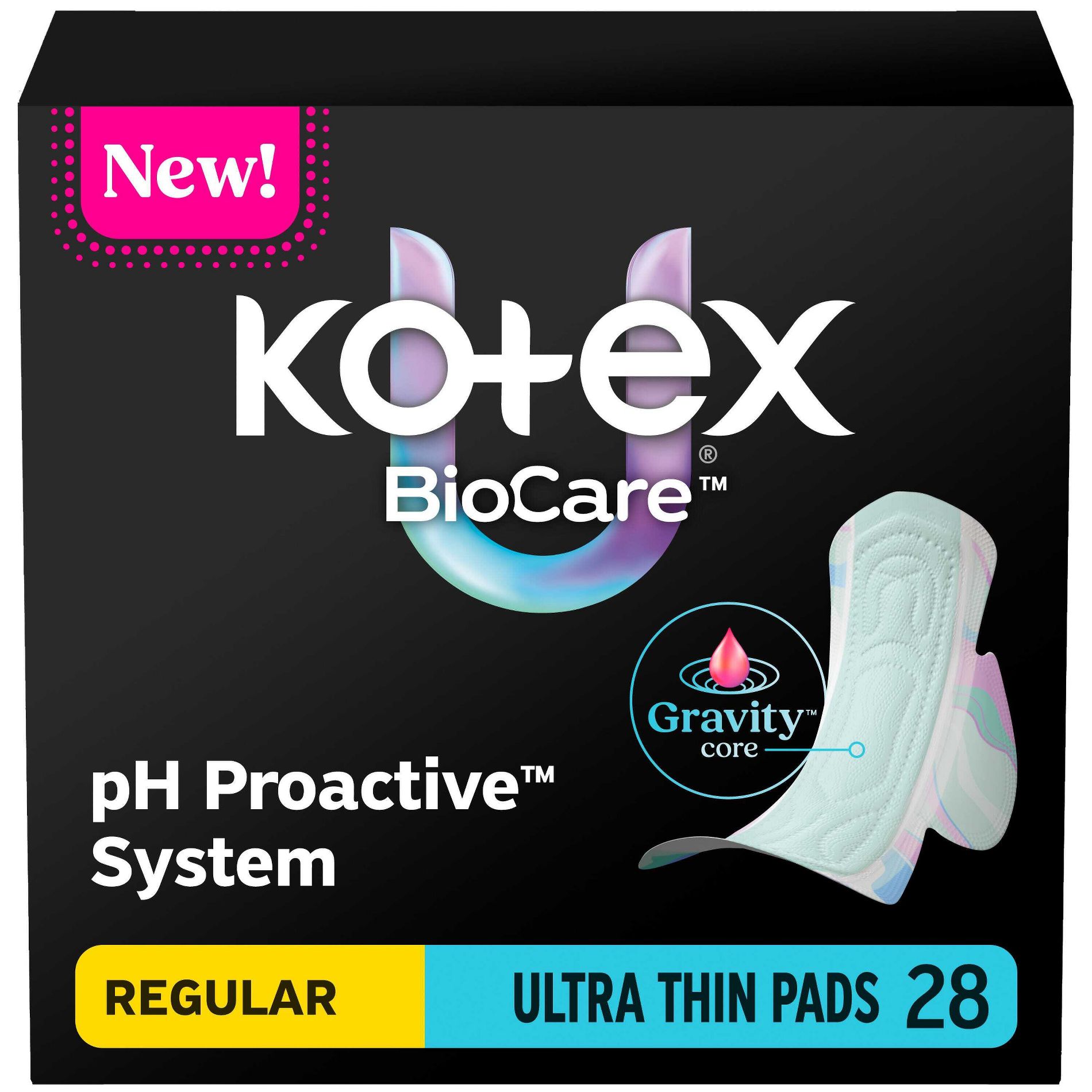 Kotex BioCare Ultra-Thin Regular Absorbency Pads with Wings - 28ct
