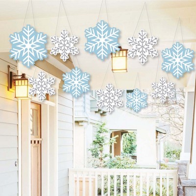 Big Dot of Happiness Hanging Winter Wonderland - Outdoor Hanging Decor - Snowflake Winter Wedding and Holiday Party Decorations - 10 Pieces