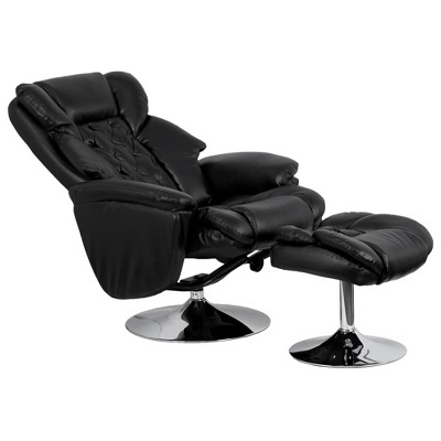 Black Leather Swivel Recliner with Metal Base