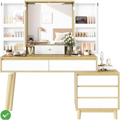 Vanity Desk w/ Mirror and Lights Farmhouse Makeup Vanity Desk Dressing Table