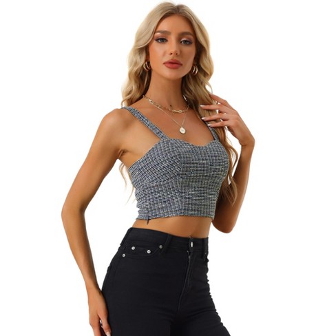 Allegra K Women's Plaid Bustier Corset Sweetheart Neck Strap Crop