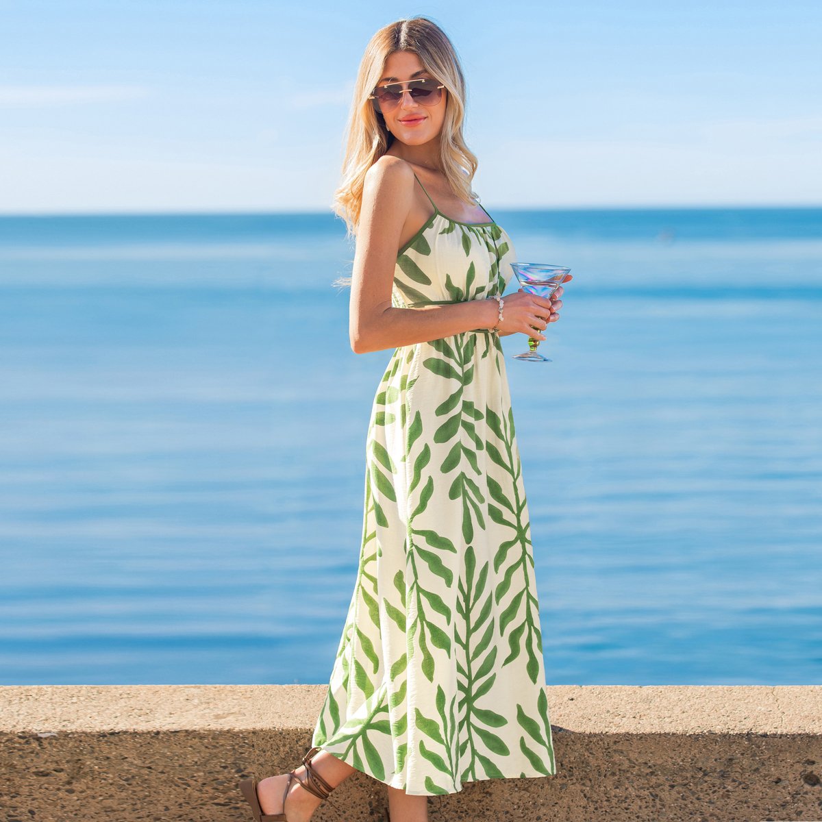 Женские платья Cupshe Women's Breezy Botanical Beach Maxi Dress-L-Green — фото 2