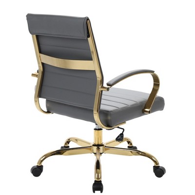ErgoSwivel Mid-Century Gray Leather Office Chair with Gold Metal Frame