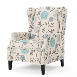 Christopher Knight Home Wescott Contemporary Fabric Wingback Pushback Recliner, Light Beige and Blue Floral - 1 of 4