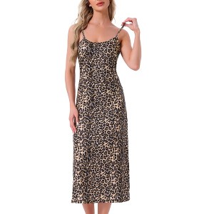 cheibear Women's Sleeveless Spaghetti Strap Midi Cami Tank Sleepdress - 1 of 4