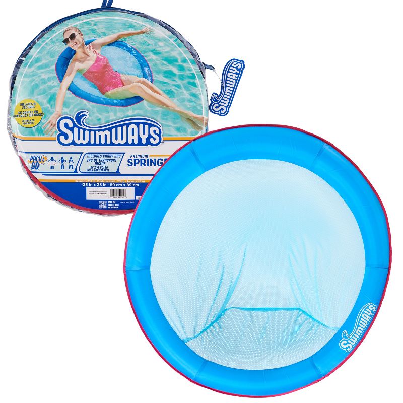 SwimWays Spring Float Papasan Inflatable Pool Lounger with Hyper-Flate Valve - Aqua, 1 of 11