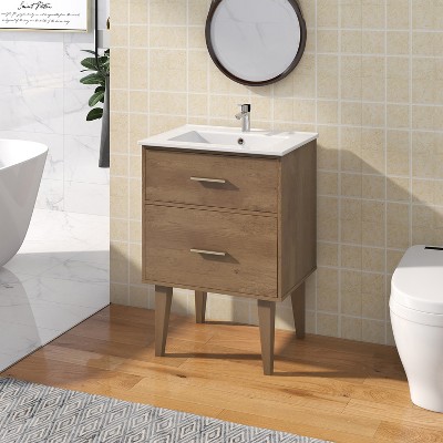 24 Bathroom Vanity With Single Undermount Sink, Combo Storage Cabinet With  Pull-out Footrest White-modernluxe : Target