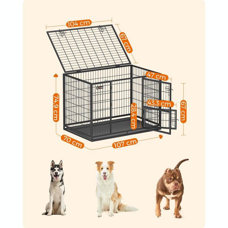 Feandrea Heavy-Duty Dog Crate, Metal Dog Kennel and Cage with Removable Tray, XL for Medium and Large Dogs, Black, 2 of 5