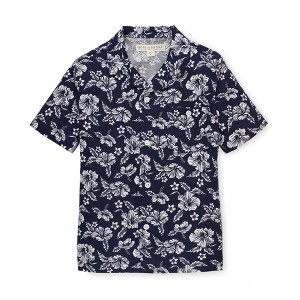 Hope & Henry Boys' Linen Short Sleeve Camp Shirt (Navy Hibiscus Linen, XX-Small) - 1 of 4
