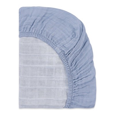 Dewdrop Blue Organic Cotton Muslin Bassinet Sheet