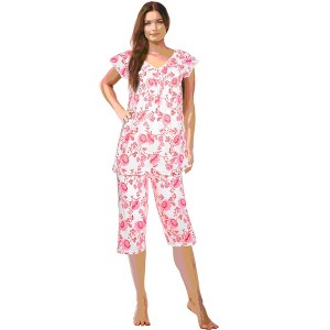 JEFFRICO Pajamas For Women Capri Set Sleepwear Soft Pajamas Short Sleeve Pajama Sleepshirt With Capri Pants - 1 of 4