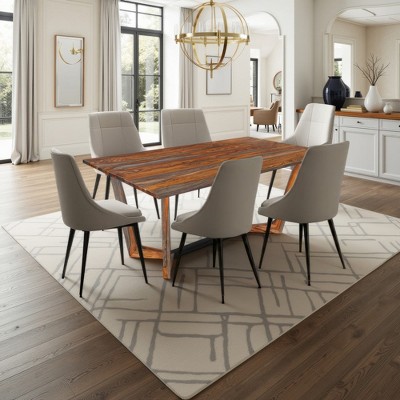 Royal Hampton 67 Inch Rectangular Sheesham Wood Dining Table with Black Metal Trestle Base