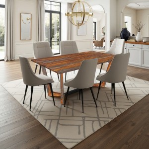 Royal Hampton 67 Inch Rectangular Sheesham Wood Dining Table with Black Metal Trestle Base - 1 of 4