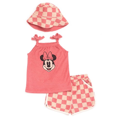 Disney Minnie Mouse Infant Baby Girls Tank Top Active Retro Dolphin Shorts  And Hat 3 Piece Red 12 Months : Target