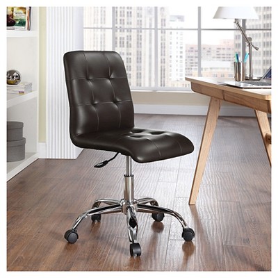 Prim Armless Brown Faux Leather Swivel Office Chair