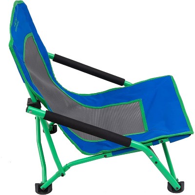 Blue and Green Mesh Low Camping Chair with Arms