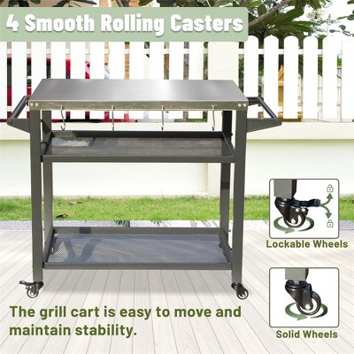 DOMETOUR 3-Shelf Outdoor Grill Cart with Wheels, Stainless Steel Tabletop, Grill Stand for Blackstone Griddle, Pizza Oven & Food Prep Table