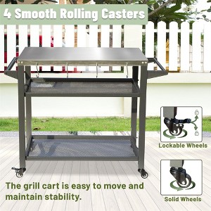 DOMETOUR 3-Shelf Outdoor Grill Cart with Wheels, Stainless Steel Tabletop, Grill Stand for Blackstone Griddle, Pizza Oven & Food Prep Table - 1 of 4