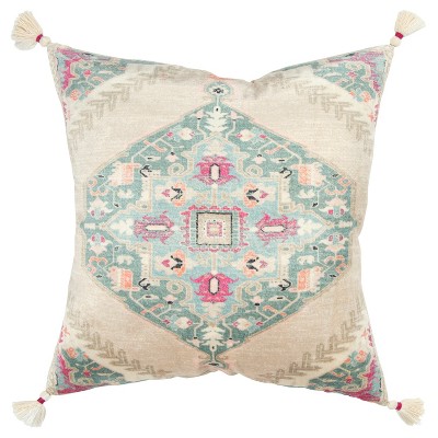 Medallion Decorative Filled Oversize Throw Pillow Pink - Rizzy Home: Cotton & Viscose, Square Shape, Zipper Closure