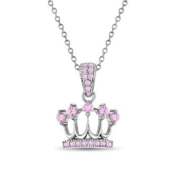 Girls' 5 Point CZ Crown Sterling Silver Necklace - Pink - In Season Jewelry