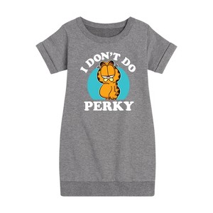 Girls' - Garfield - I Don't Do Perky Graphic Short Sleeve Fleece Dress - 1 of 4