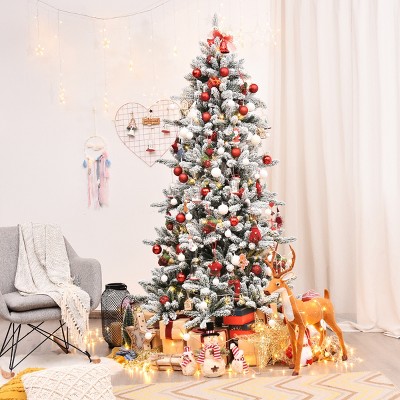 7ft Snow Flocked Pine Artificial Christmas Tree with Hinged Branches