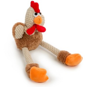 goDog Checkers Skinny Rooster Squeaky Plush Dog Toy, Chew Guard Technology, Brown, Small - 1 of 4