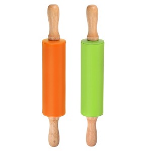 Unique Bargains Silicone Smooth Non-Stick Wooden Handle Kitchen Rolling Pin 2 Pcs - 1 of 4