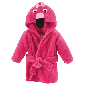 Hudson Baby Infant Girl Plush Animal Face Bathrobe, Flamingo, 0-9 Months - 1 of 1