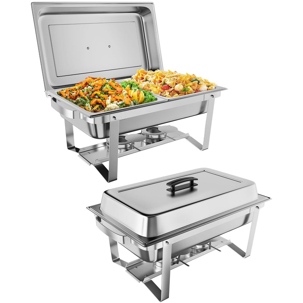8QT Stainless Steel Chafing Dish Buffet Set – Food Warmers with Water Pan, Folding Frame, Lid Holder, Tweezers – Catering Chafer for Parties,Weddings