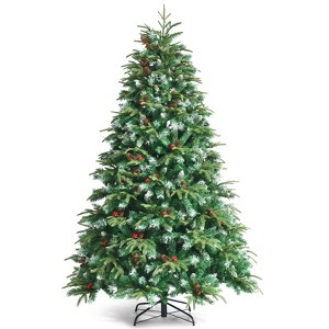 Tangkula Hinged Life-Like Christmas Tree W/ LED Lights Pre-Lit Artificial Xmas Tree W/ PE & PVC Leaves - 1 of 4