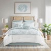 Sapphtopaz 4 Piece Comforter Set Ocean Style Cotton Fresh Simple Seafoam Seashell Embroidered Details Cotton Oversized Quilt Set, White - 3 of 4