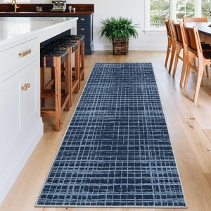 Modern Striped Runner Rug, Washable Non Slip Low Pile Floor Carpet for Kitchen, Hallway, or Laundry Room - 1 of 4