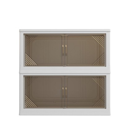 NicBex 2-Pack 31.5 Inch Transparent Plastic Storage Cabinets for Closet Organizers and Storage,Folding Storage Box with Open Front Door,Beige