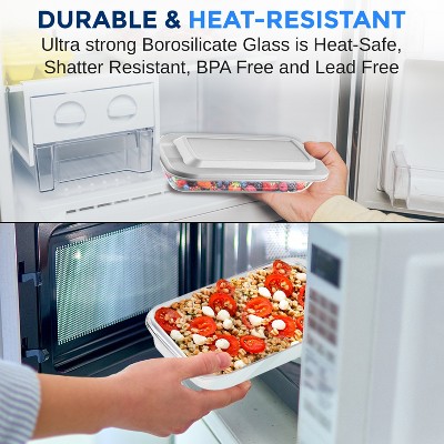 White Borosilicate Glass Rectangular Bakeware Set with BPA-Free Lids