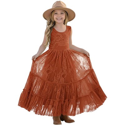 2Bunnies Rose Lace All-Over Lace Zip Back Boho Garden Rustic Flower Girl Dress