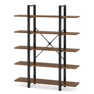 Lirago Brown 5 Tier Bookshelf 47.2x11.0x72 Engineered Wood Steel Frame Open Storage Rack - 1 of 4