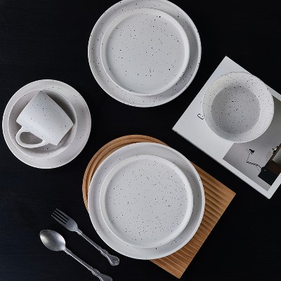 White Ceramic 16-Piece Speckled Dinnerware Set, Service for 4