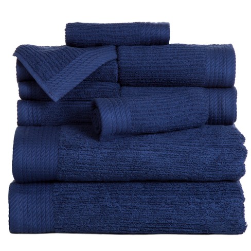 Solid Bath Towels And Washcloths 10pc Navy - Yorkshire Home: 100% ...