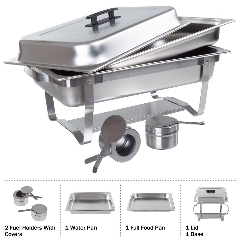 Great Northern Popcorn Chafing Dish 9 Quart Stainless Steel Buffet Set - Includes Food Pan, Water Pan, Cover, Chafer Stand and 2 Fuel Holder, 4 of 13