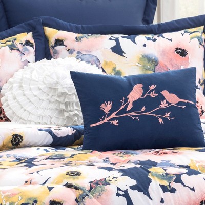 Lush Decor Full/Queen 7pc Floral Watercolor Comforter Set Blue - Lush Décor: Reversible Midweight Bedding with Decorative Pillows — фото 3