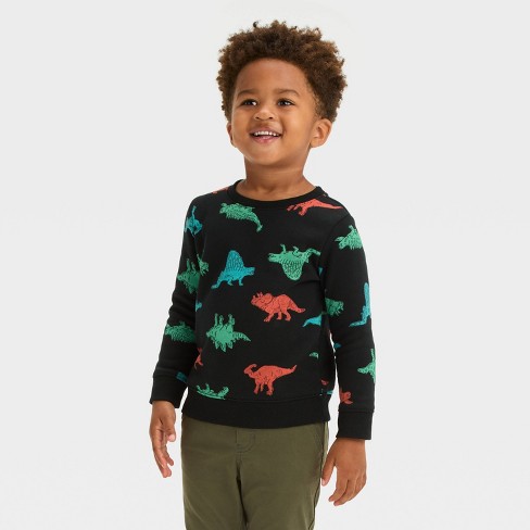 Toddler Boys Dino Printed Fleece Crewneck Sweatshirt Cat Jack Black 5t Target