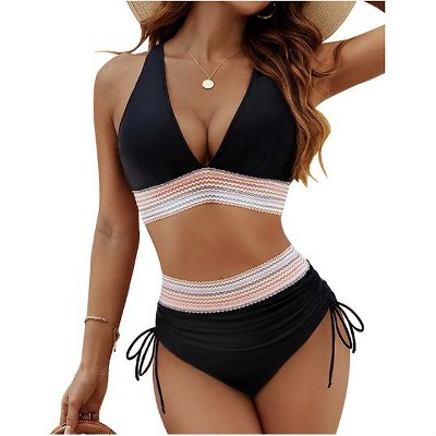 Wikineon Women's High Waisted Bikini Sets Two Piece Tummy Control Swimsuit Color Block Bathing Suits