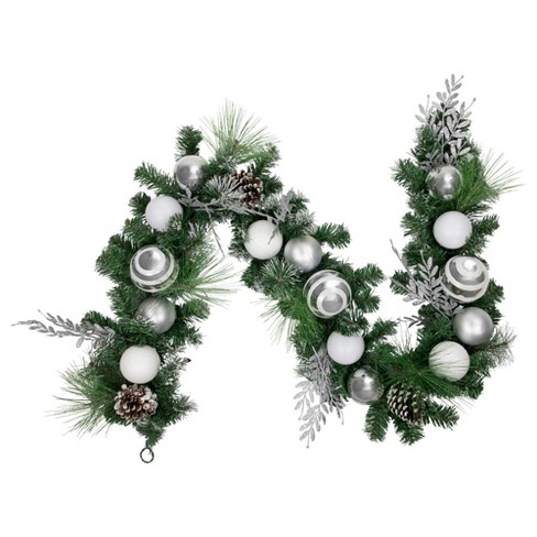 6 Foot Glittered Iced Pine Garland - Silver/White Iridescent or